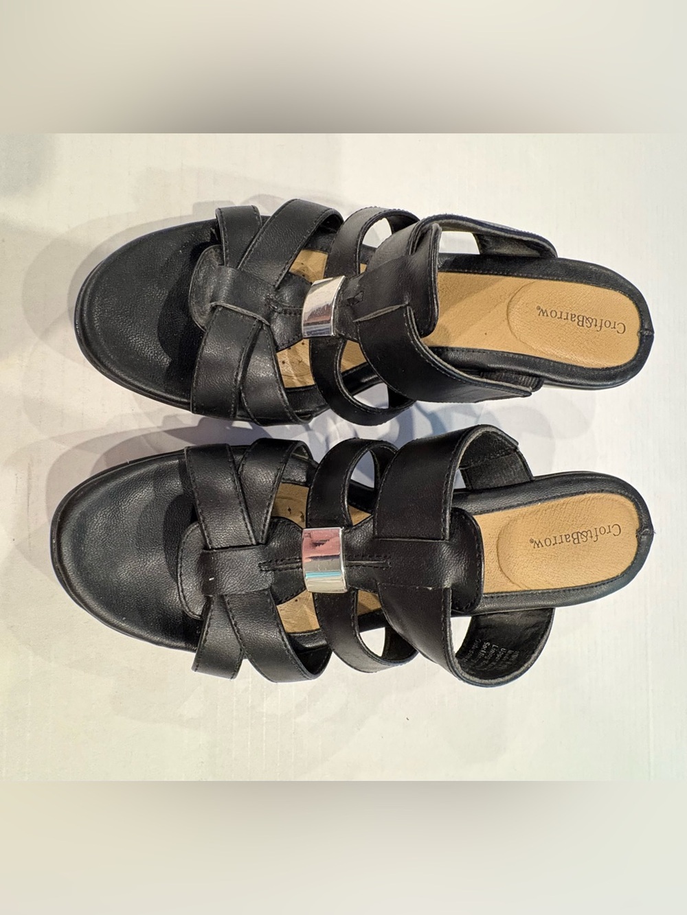 croft & barrow Black Strappy Slide Sandals with Silver Accent